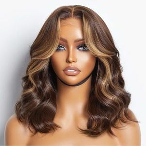 Luxury 100% human hair loose wave wig with highlights